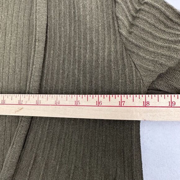 Eileen Fisher Cardigan Sweater Medium Wool Knit Open Front Olive Ribbed Pleated - Picture 7 of 10
